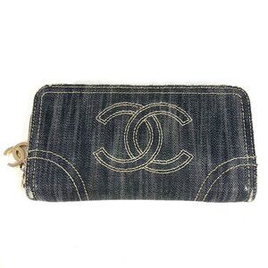 CHANEL A31900 Sparkling denim Zip Around Long Wallet Denim blue